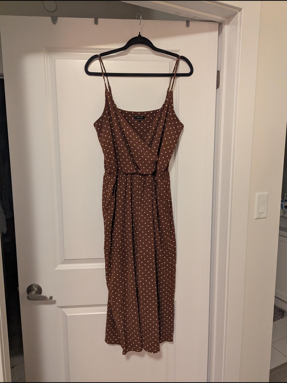RW&Co Brown Polka Dot Jumpsuit, Size M